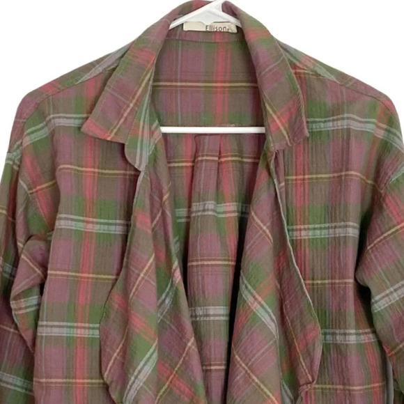 Ellison Plaid Draped Front Half Sleeve Cardigan Blouse Size Small Oversized - Picture 6 of 9